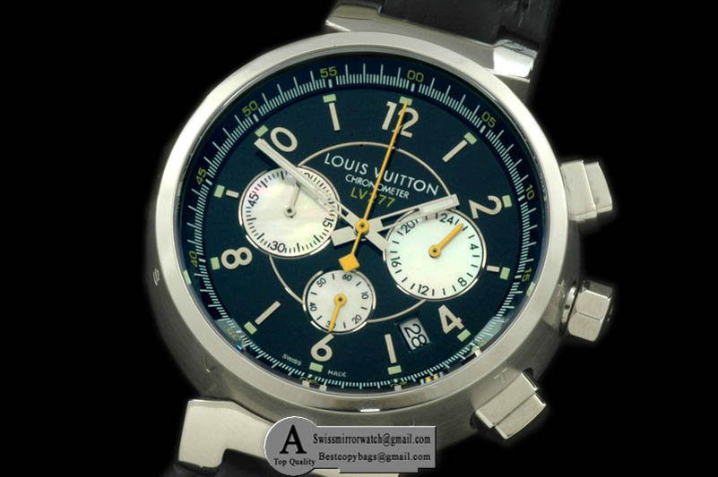 Louis Vuitton LV Cup 227 Chrono SS Leather Grey Jap Quartz Chrono Replica Watches