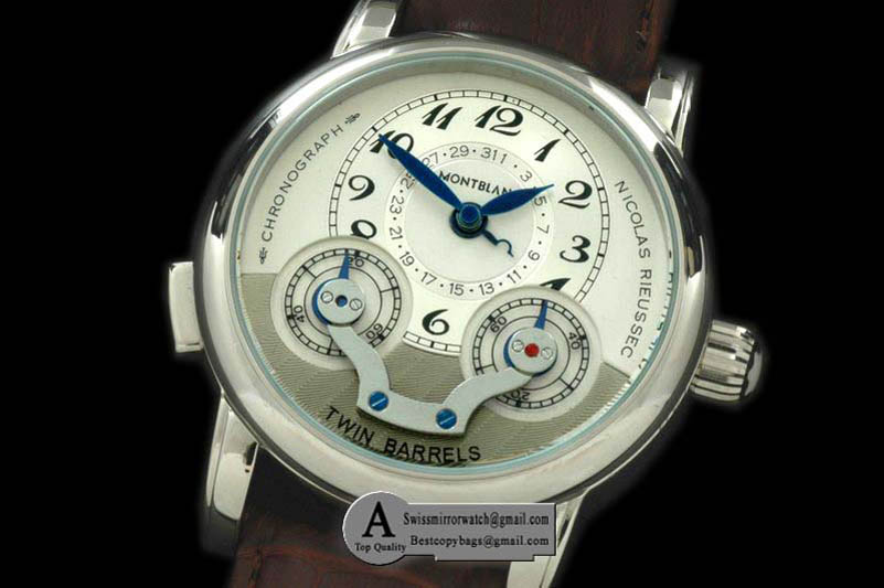 Mont Blanc Nicolas Rieussec SS Leather White Asian 2813 Mod 23J Replica Watches