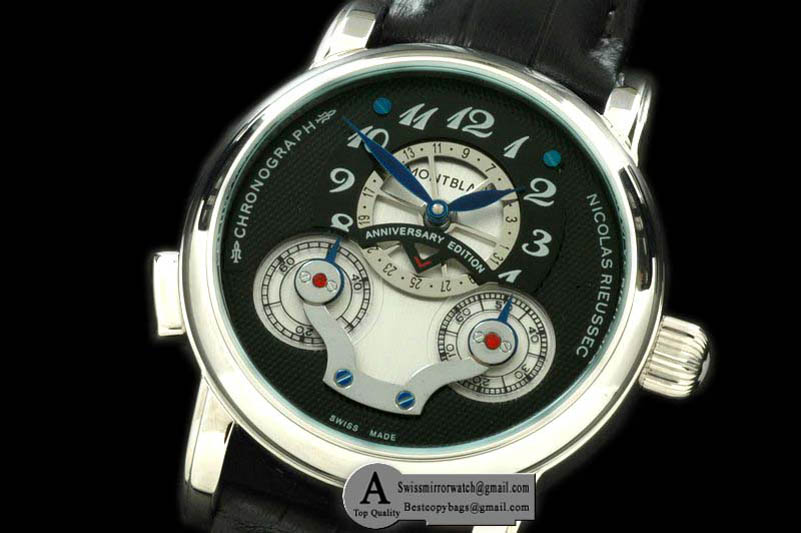 Mont Blanc Nicolas Rieussec SS Leather Black Asian 2813 Mod 23J Replica Watches