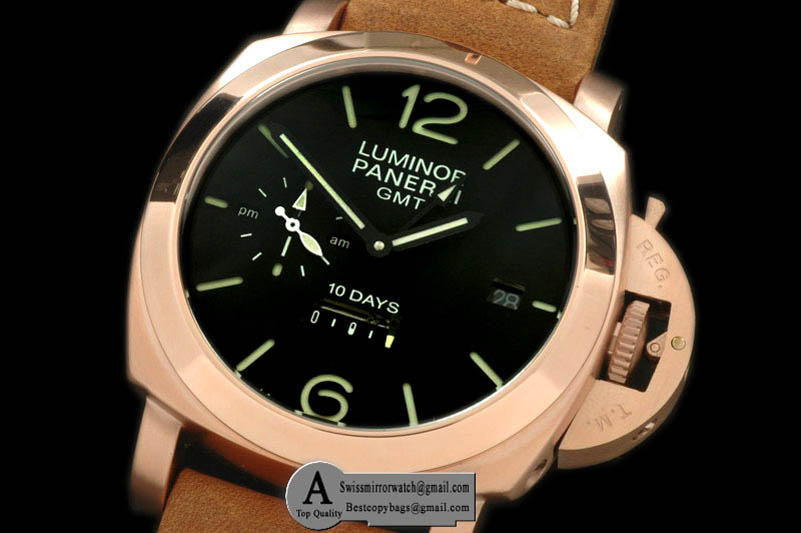 Panerai Pam 270 1950 10 Days GMT Rose Gold Leather Black Asian 23J Replica Watches