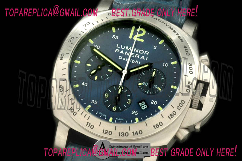 Panerai Pam 326 Daylight Chrono Titanium Leather Blue Asian 7753 Replica Watches