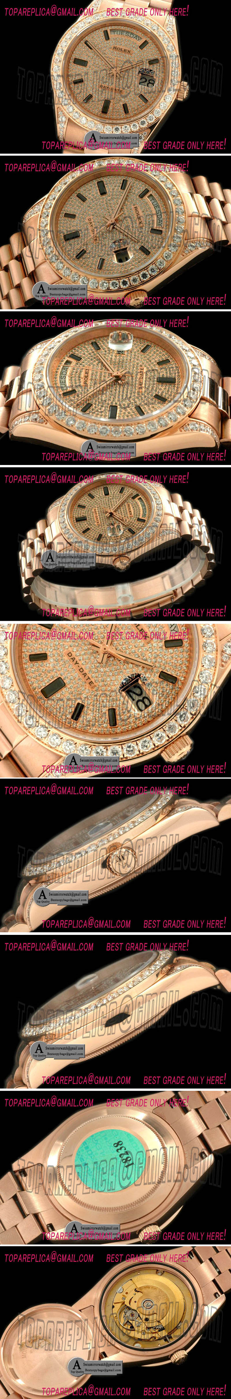 Rolex Rose Gold Pres Diam Bezel Diamond/Ruby Dial Swiss Eta 2836 Replica Watches