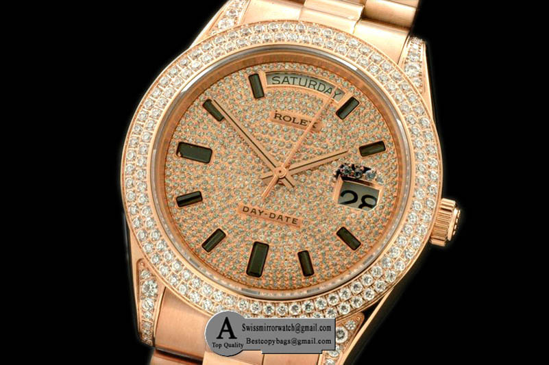 Rolex RG Pres 2-Diamond Bezel Diamond/Ruby Dial Swiss Eta 2836 Replica Watches