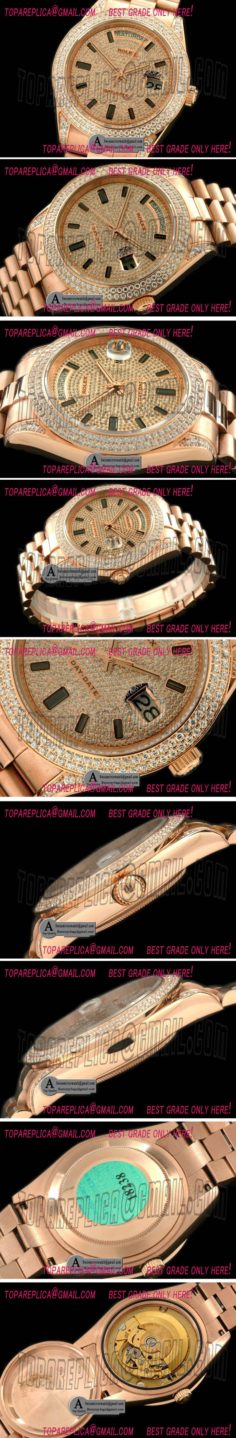 Rolex RG Pres 2-Diamond Bezel Diamond/Ruby Dial Swiss Eta 2836 Replica Watches