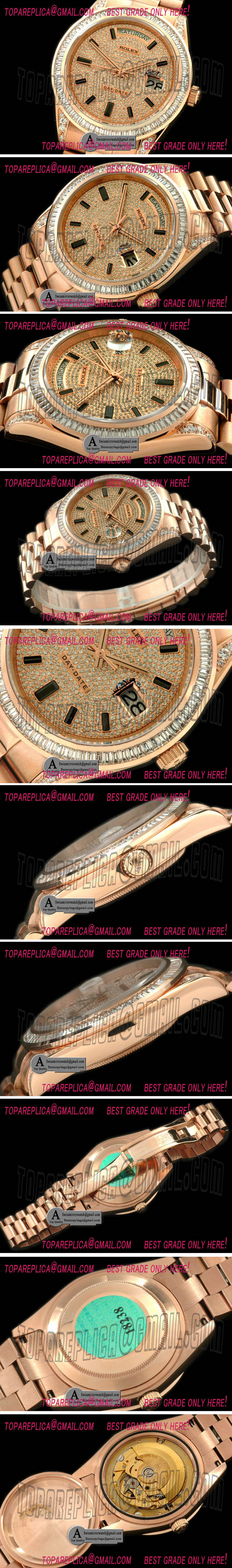 Rolex Rose Gold Pres SQ-Diamond Bezel Diamond/Ruby Dial Swiss Eta 2836 Replica Watches