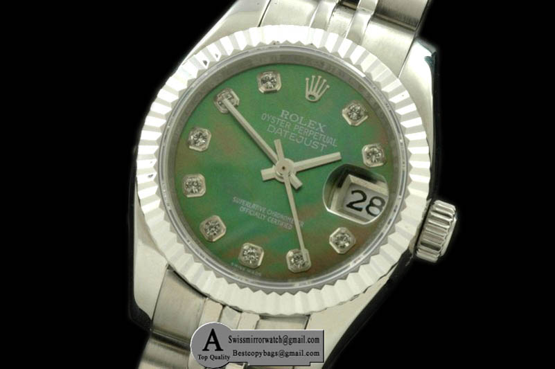 Rolex SS Jubilee MOP Green Diamond Swiss Eta 2671-2 Replica Watches