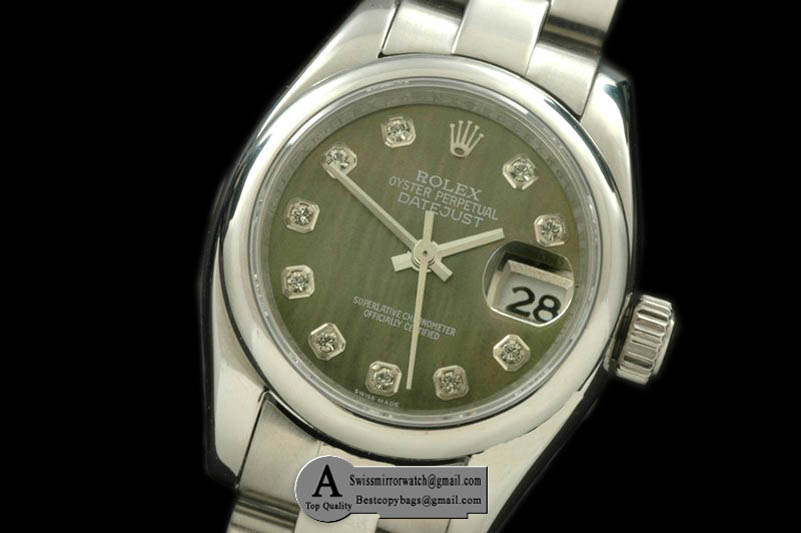 Rolex SS Oyster MOP Green Diamond Swiss Eta 2671-2 Replica Watches