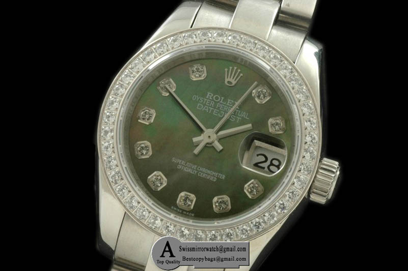 Rolex SS Oyster MOP Green Diamond Swiss Eta 2671-2 Replica Watches