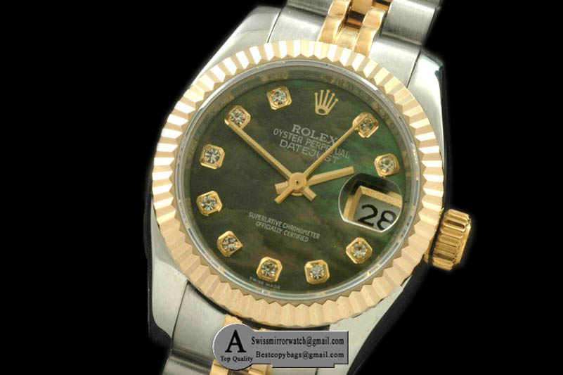 Rolex SS Yellow Gold Jubilee MOP Green Diamond Swiss Eta 2671-2 Replica Watches
