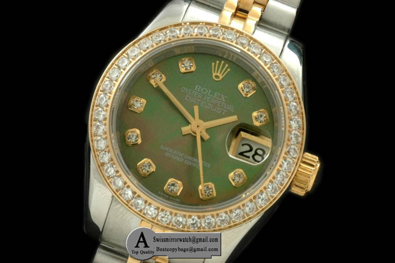 Rolex SS/Yellow Gold Jubilee MOP Green Diamond Swiss Eta 2671-2 Replica Watches
