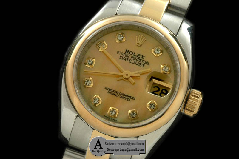 Rolex SS/Yellow Gold Oyster MOP Gold Diamond Swiss Eta 2671-2 Replica Watches