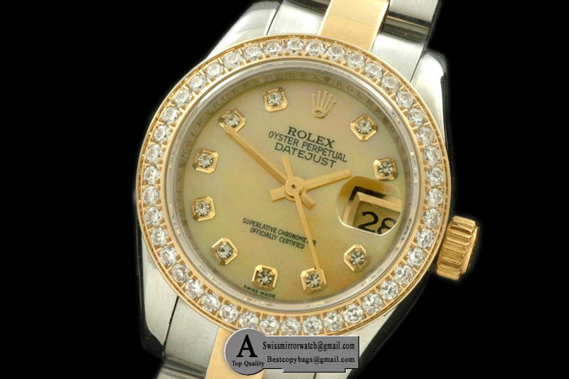 Rolex SS/Yellow Gold Oyster MOP Gold Diamond Swiss Eta 2671-2 Replica Watches