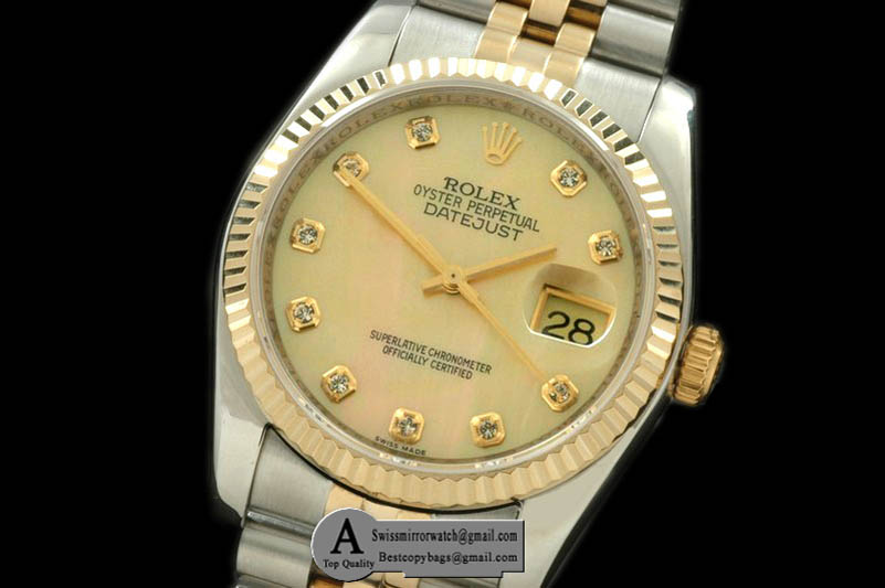 Rolex SS/Yellow Gold Jubilee MOP Gold Diamond Swiss Eta 2836-2 Replica Watches