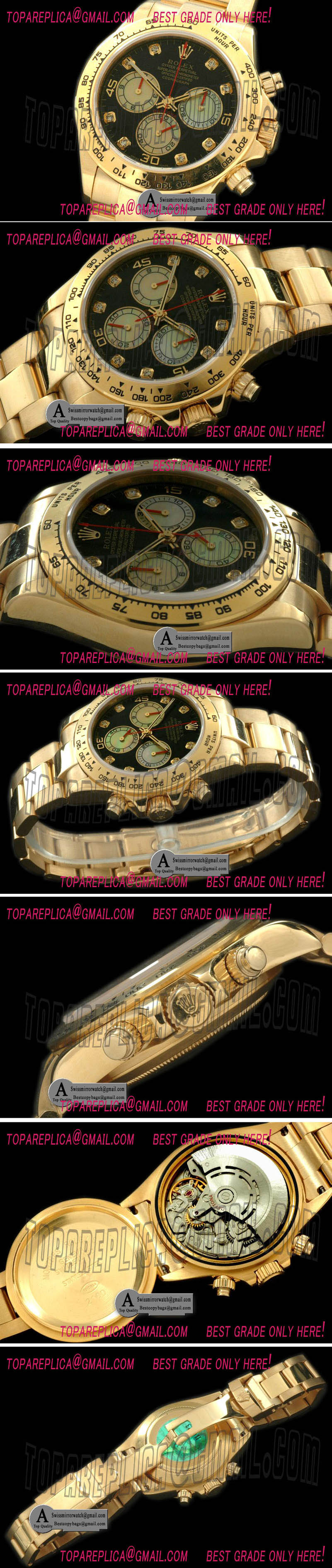 Rolex Daytona 2011 Yellow Gold Yellow Gold Black White Diamond A-7750 Sec@6 28800 Replica Watches