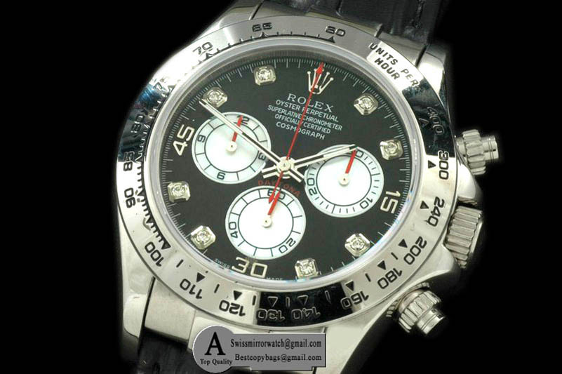 Rolex Daytona 2011 SS Leather Black White Diamond A 7750 Sec@6 28800 Replica Watches