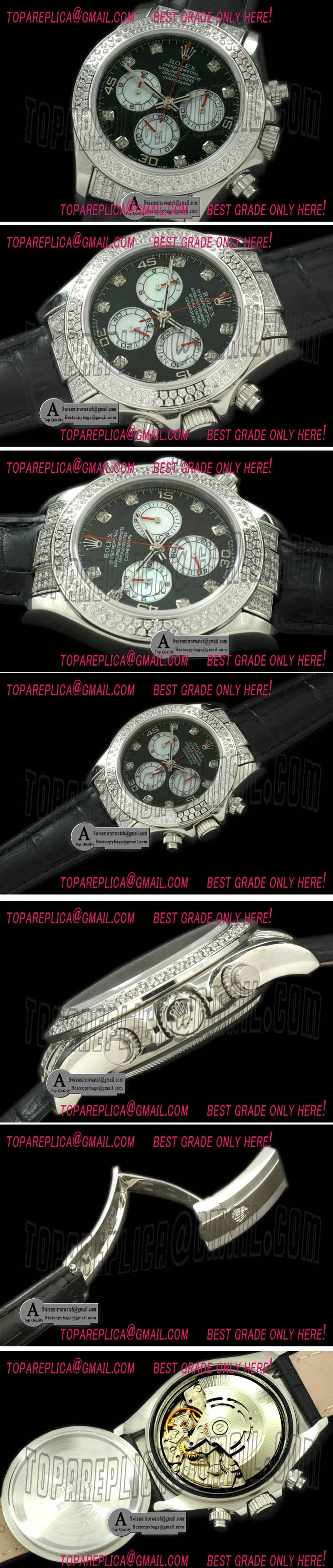 Rolex Daytona 2011 SS Diamond Leather Blacl White Diamond A 7750 Sec@6 28800 Replica Watches