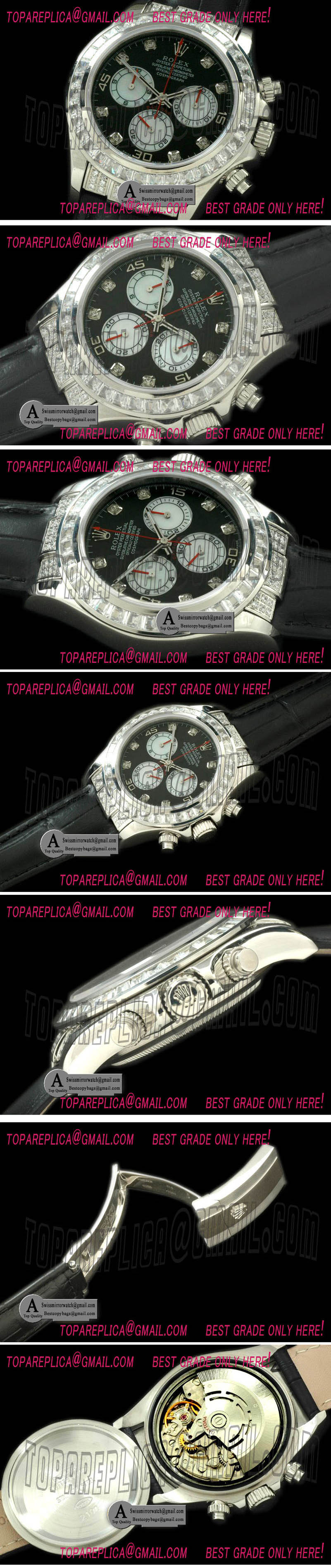 Rolex Daytona 2011 SS SQ Diamond Leather Black White Diamond A 7750 Sec@6 28800 Replica Watches