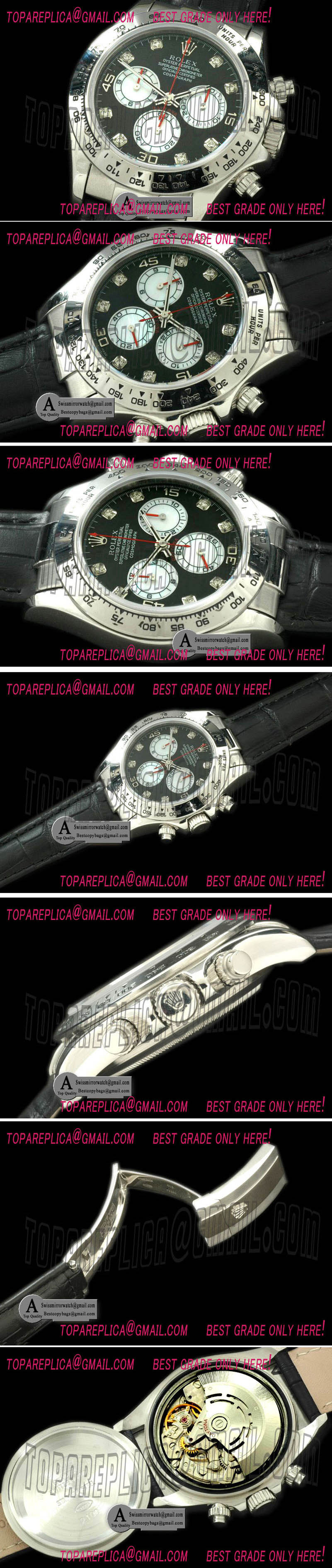 Rolex Daytona 2011 SS Leather Black White Diamond A 7750 Sec@6 28800 Replica Watches