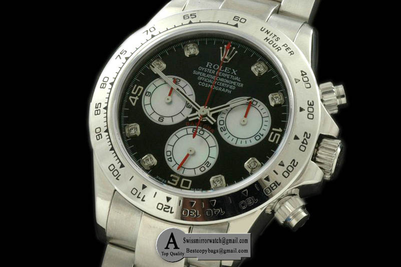 Rolex Daytona 2011 SS SS Black White Diamond A 7750 Sec@6 28800 Replica Watches