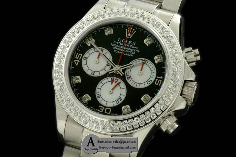 Rolex Daytona 2011 SS Diamond SS Black White Diamond A 7750 Sec@6 28800 Replica Watches