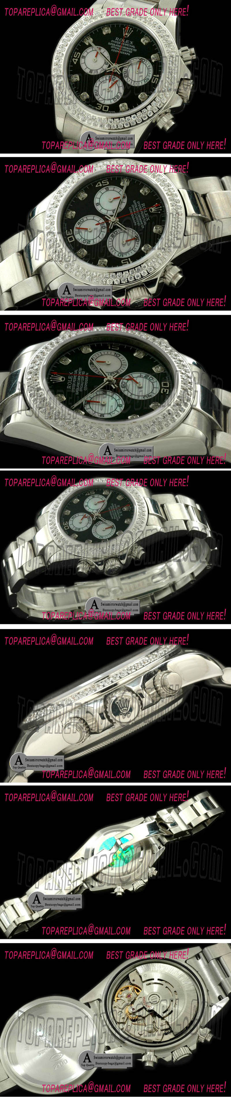 Rolex Daytona 2011 SS Diamond SS Black White Diamond A 7750 Sec@6 28800 Replica Watches