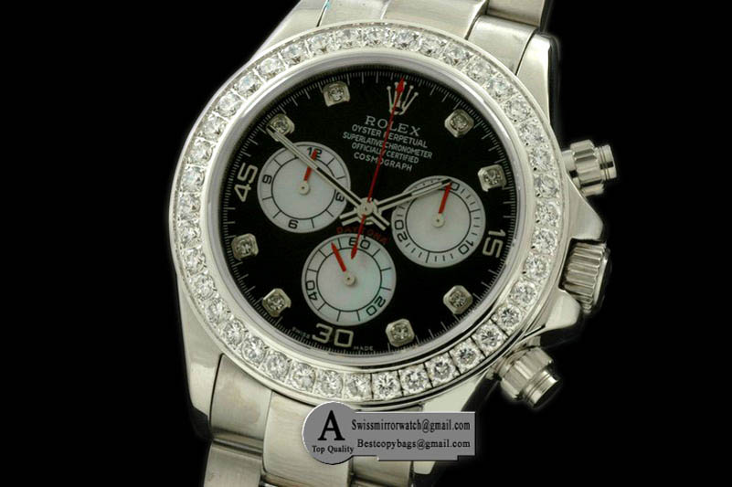 Rolex Daytona 2011 SS Diamond SS Black White Diamond A-7750 Sec@6 28800 Replica Watches