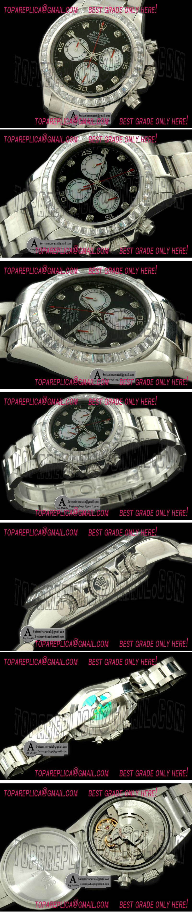 Rolex Daytona 2011 SS SQ Diamond SS Black White Diamond A 7750 Sec 6 28800 Replica Watches