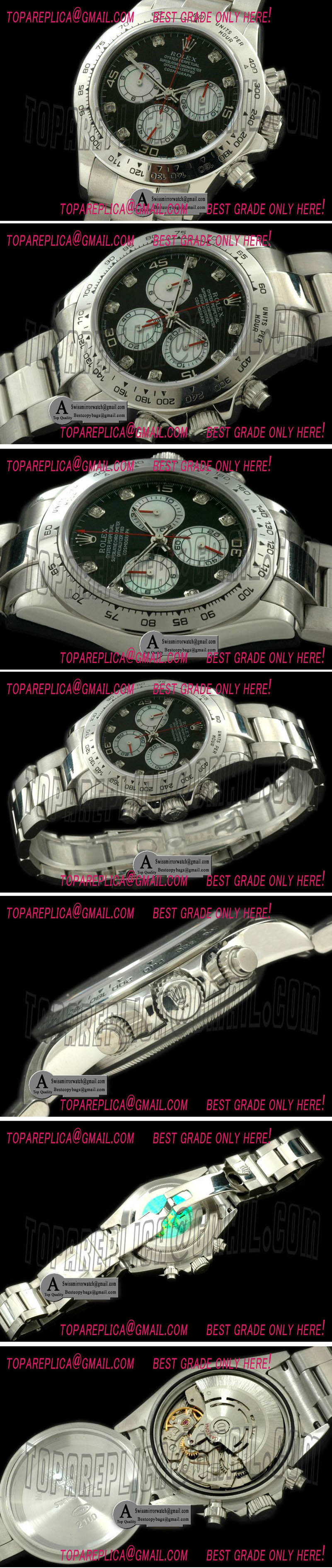 Rolex Daytona 2011 SS SS Black White Diamond A 7750 Sec@6 28800 Replica Watches