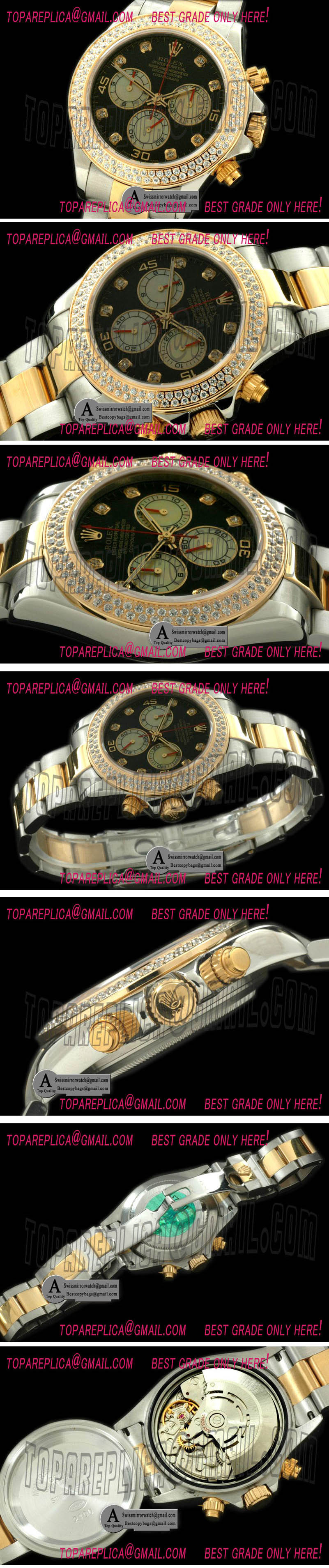 Rolex Daytona 2011 SS Diamond Yellow Gold Black White Diamond A 7750 Sec@6 28800 Replica Watches