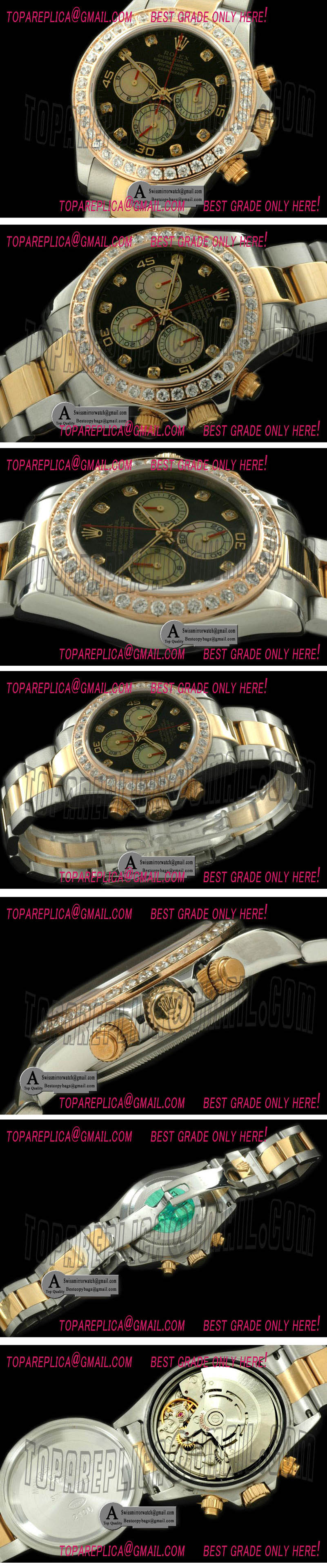 Rolex Daytona 2011 SS Diamond Yellow Gold Black White Diamond A 7750 Sec@6 28800 Replica Watches