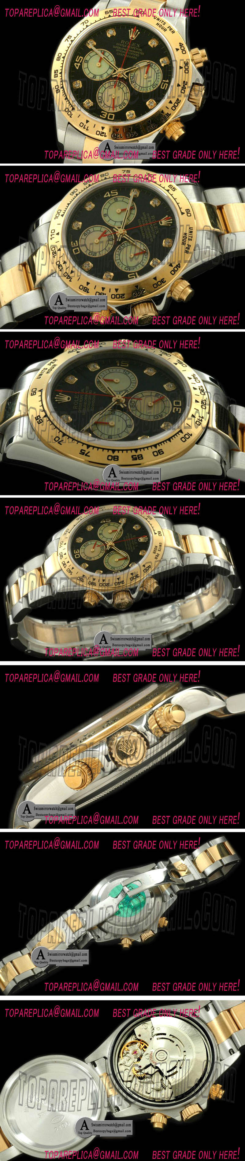 Rolex Daytona 2011 SS Yellow Gold Black White Diamond A 7750 Sec@6 28800 Replica Watches
