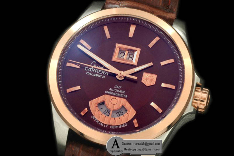 Replica Tag Heuer Grand Carrera Big Date Auto SS/Rose Gold/Leather Brown A-2813 Watches