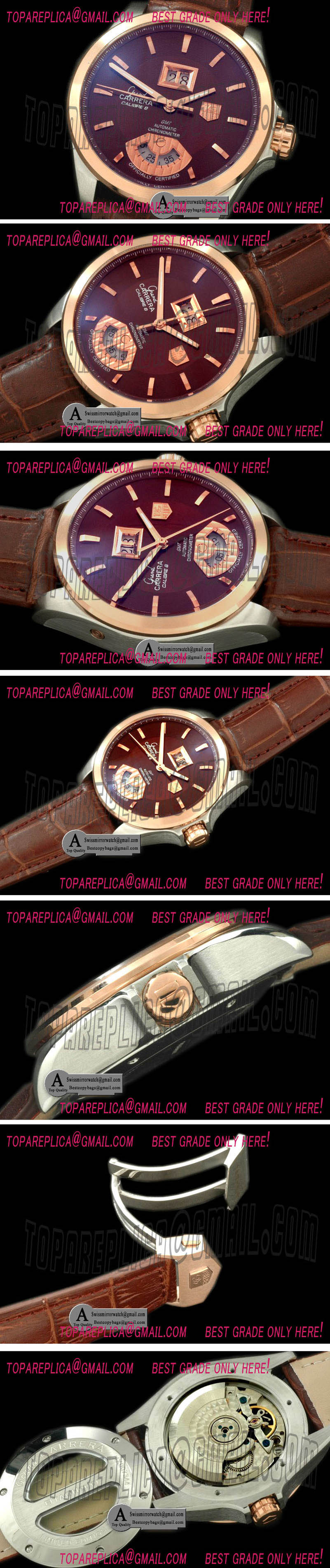 Replica Tag Heuer Grand Carrera Big Date Auto SS/Rose Gold/Leather Brown A-2813 Watches