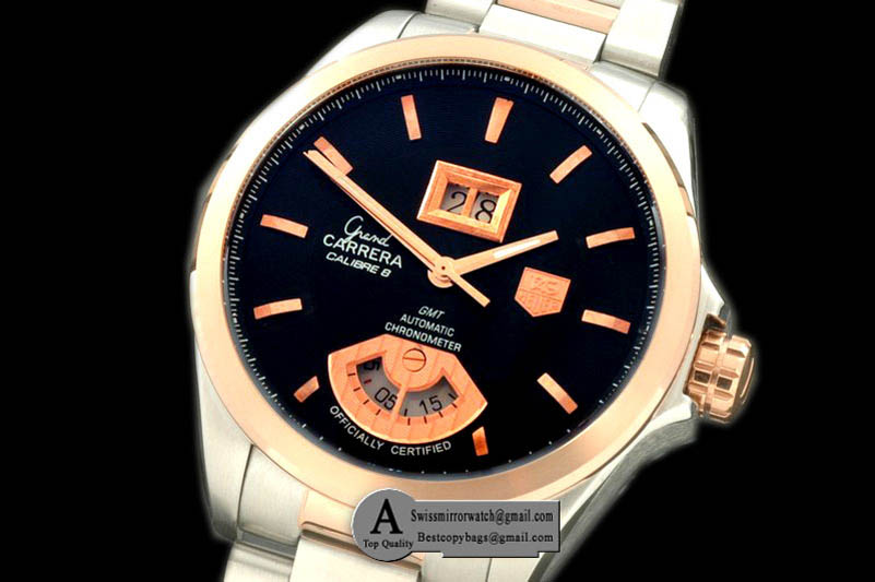 Replica Tag Heuer Grand Carrera Big Date Auto SS/Rose Gold Black A-2813 Watches