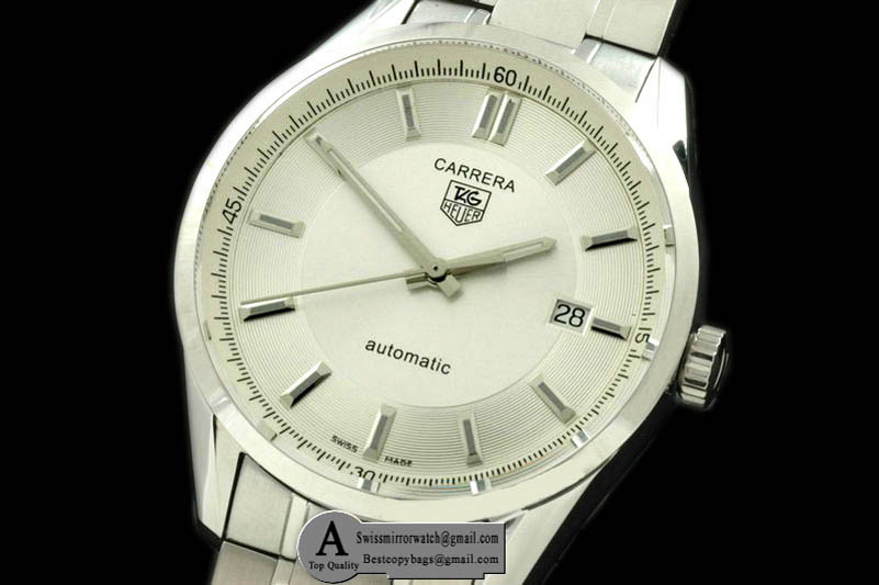 Tag Heuer WV211A.BA0787 Carrera Automatic Men SS White Asian Eta 2824 2 Replica Watches