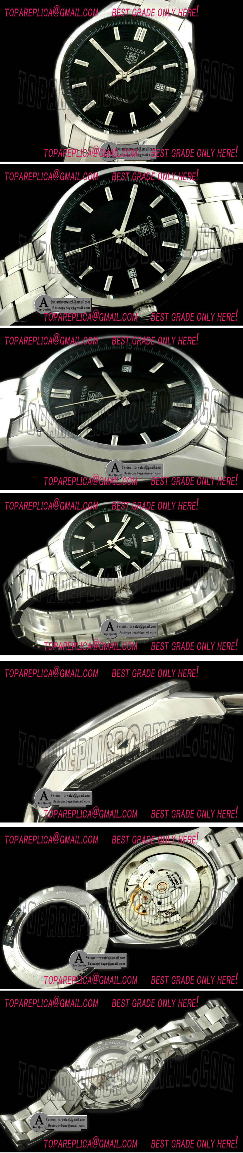 Tag Heuer Carrera Automatic Men SS Black Asian Eta 2824 2 Replica Watches