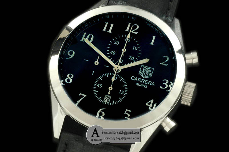 Tag Heuer Carrera Vintage SS/Leather Black Jap Qtz Replica Watches