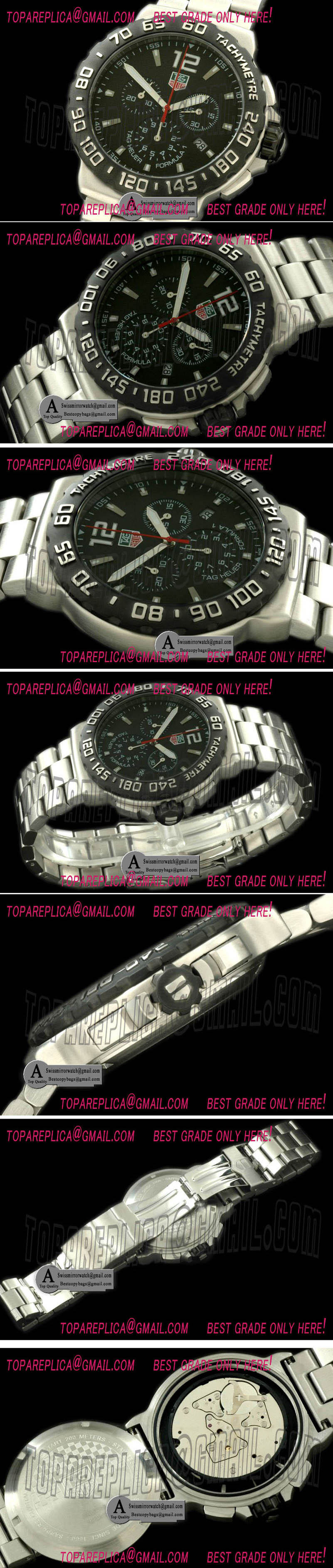 Tag Heuer Formula 1 SS SS Black Swiss Eta Quartz Chrono Replica Watches
