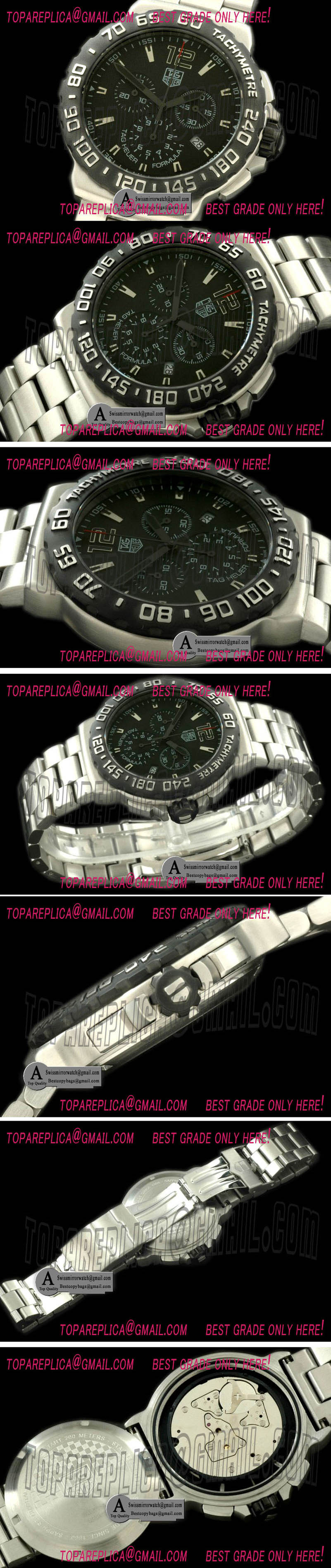 Tag Heuer Formula 1 SS SS Black Black Swiss Eta Quartz Chrono Replica Watches