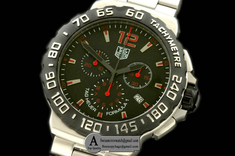 Tag Heuer Formula 1 SS SS Black Red Swiss Eta Quartz Chrono Replica Watches