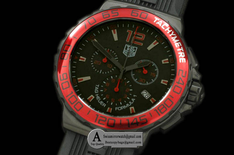 Tag Heuer Formula 1 PVD Rubber Black Red Swiss Eta Quartz Chrono Replica Watches