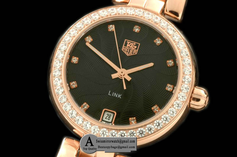 Tag Heuer 2012 Link Sports Rose Gold Rose Gold Black Diamond S-Qtz Replica Watches