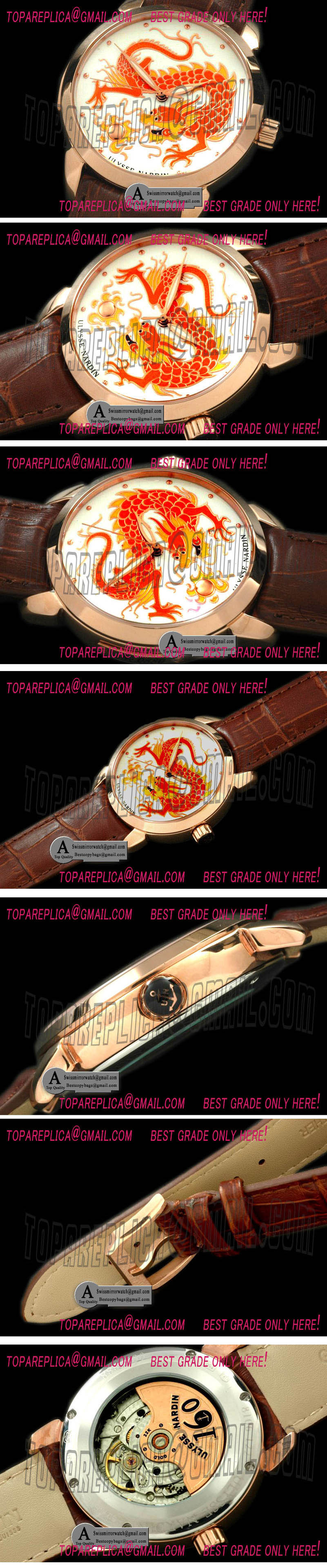 Ulysse Nardin Classico Enamel Champleve Dragin Rose Gold Leather White A 2836 Replica Watches