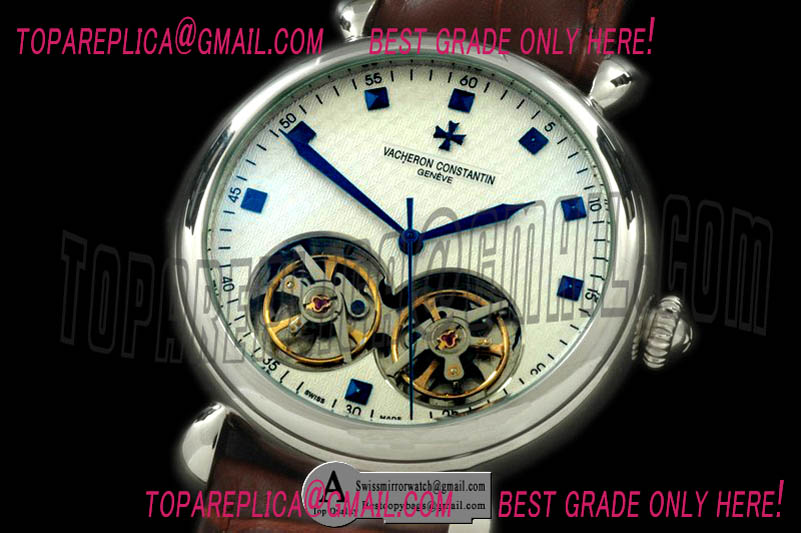 Vacheron Constantin Malte Duo Tourbillon SS Leather White Asian Auto 2813 Replica Watches