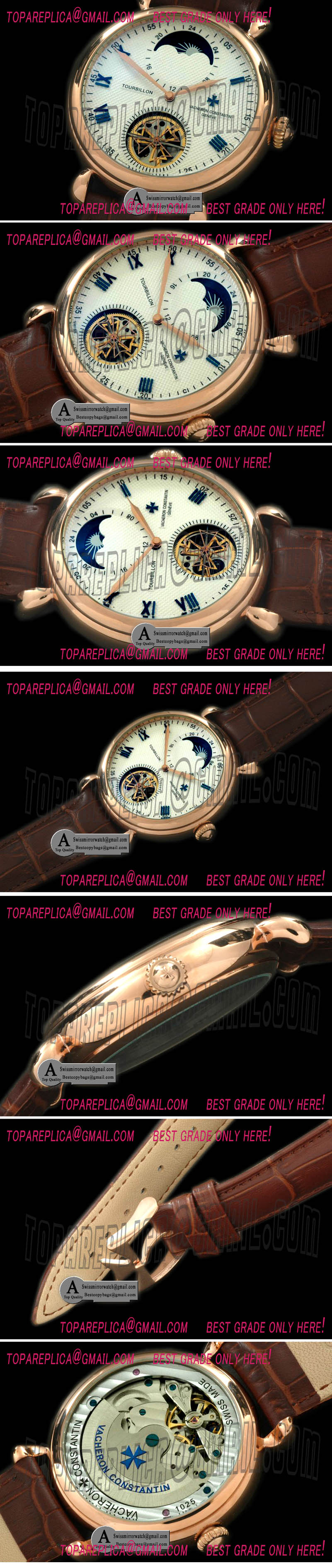 Vacheron Constantin Malte Tourbillon/Moon Phase Rose Gold Leather White Asian Auto 2813 Replica Watches