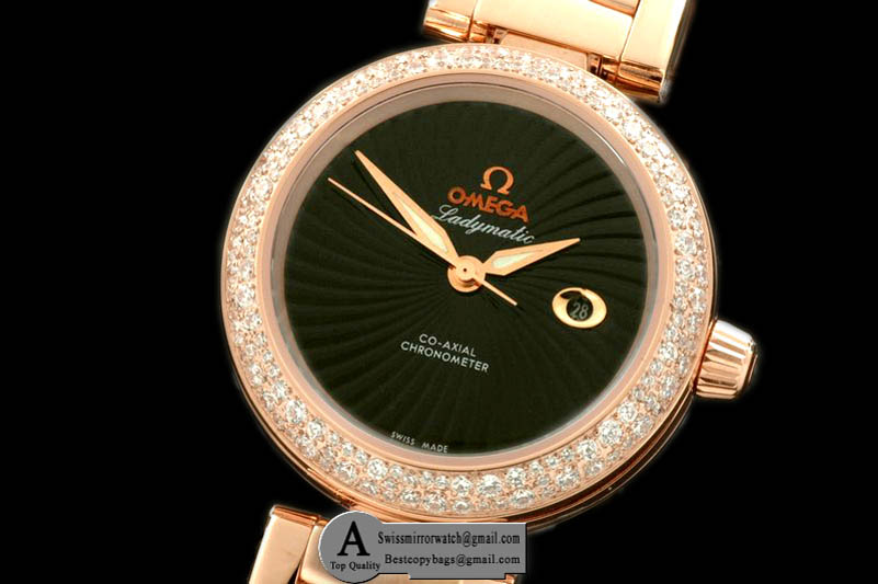 Omega Deville Ladymatic Mid Rose Gold/Rose Gold Black A-2836 Replica Watches