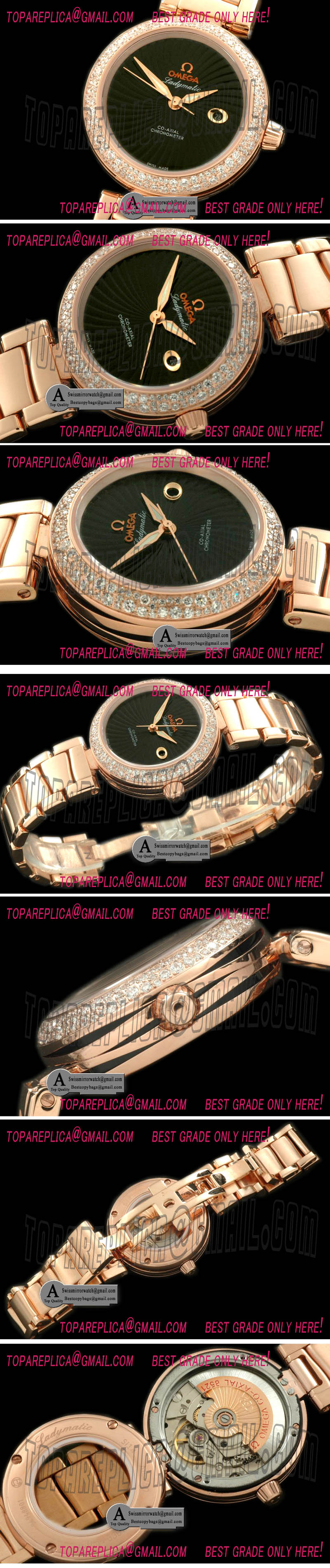 Omega Deville Ladymatic Mid Rose Gold/Rose Gold Black A-2836 Replica Watches