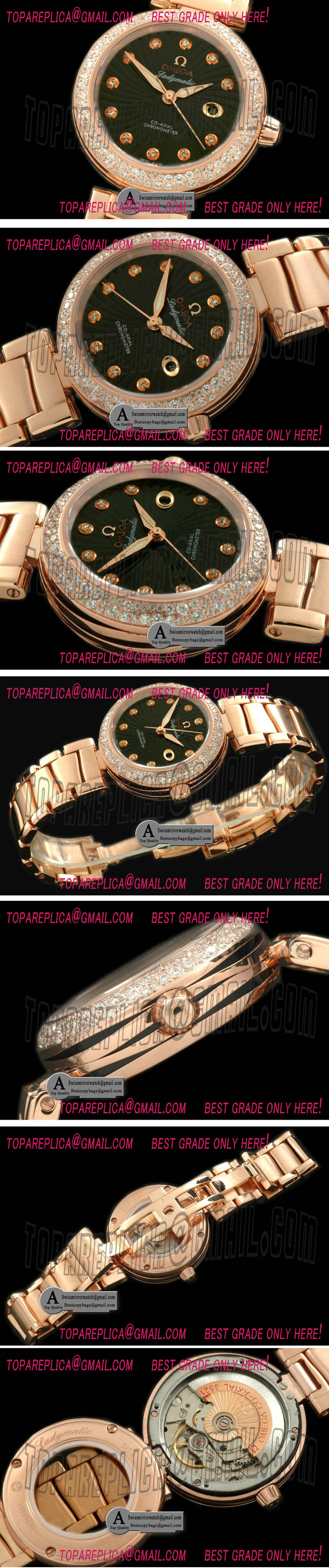 Omega Deville Ladymatic Mid 425.65.34.20.51.001 Rose Gold/Rose Gold Black A-2836 Replica Watches