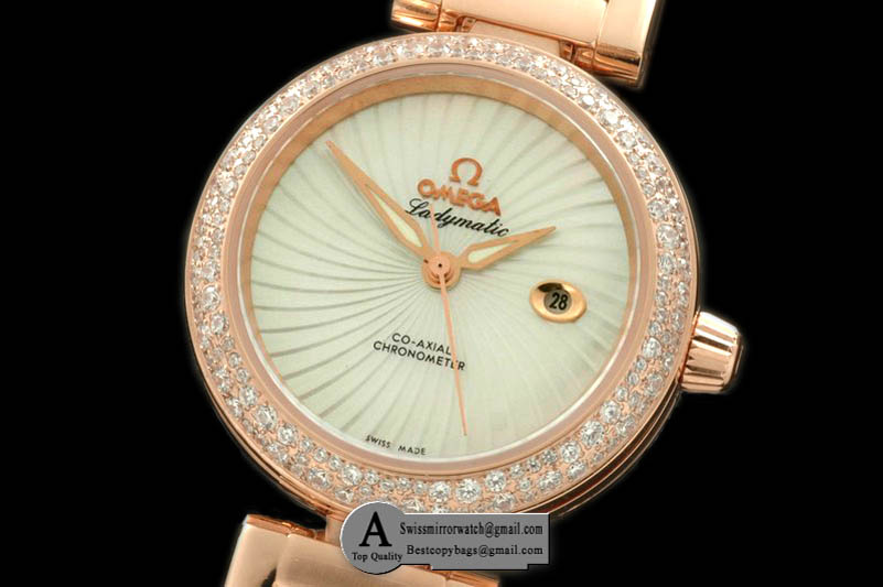 Omega Deville Ladymatic Mid Rose Gold/Rose Gold White A-2836 Replica Watches