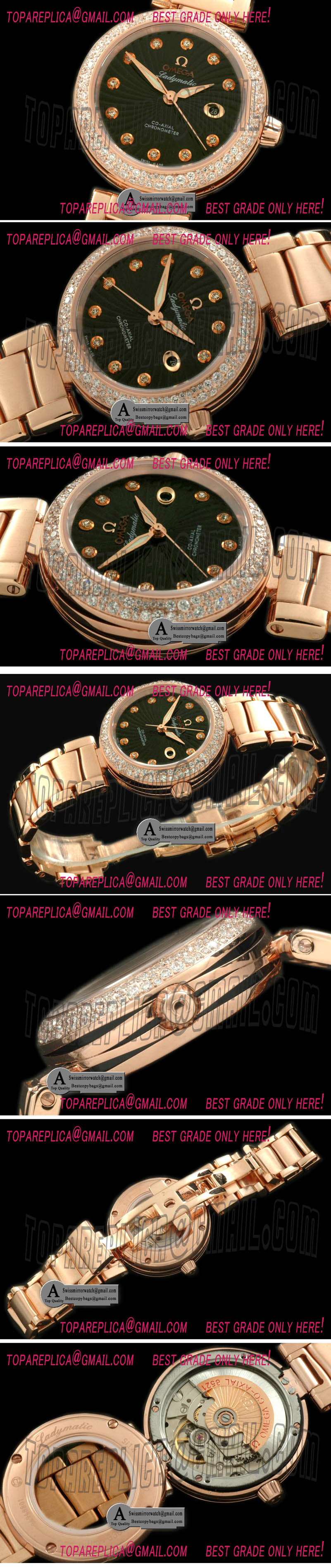 Omega Deville Ladymatic Mid 425.65.34.20.51.001 Rose Gold/Rose Gold Black 2813 21J Replica Watches